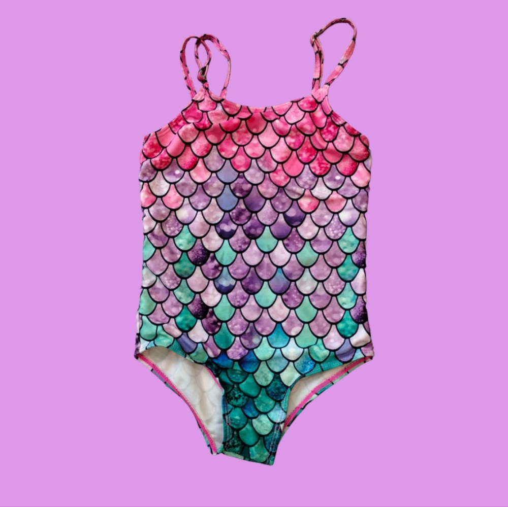 Honisen Swimsuit Girls size 6 M Multicolored One Piece Bathing Suit Mermaid Core
